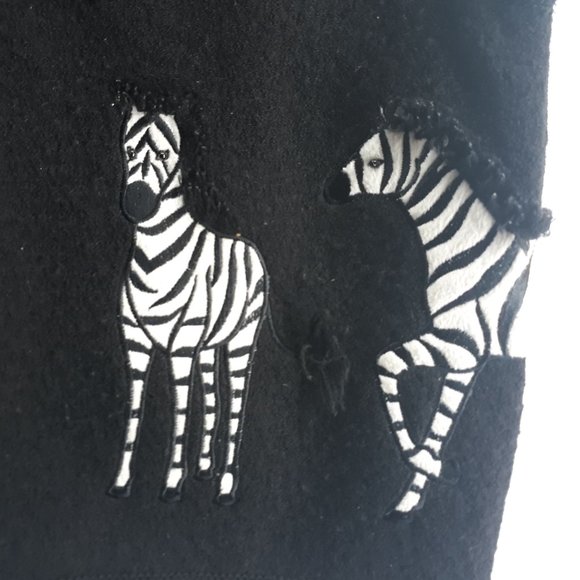 Lisa International Womens Size Large 100% Boiled Wool Full Zip Black Zebra Vest - Picture 11 of 12